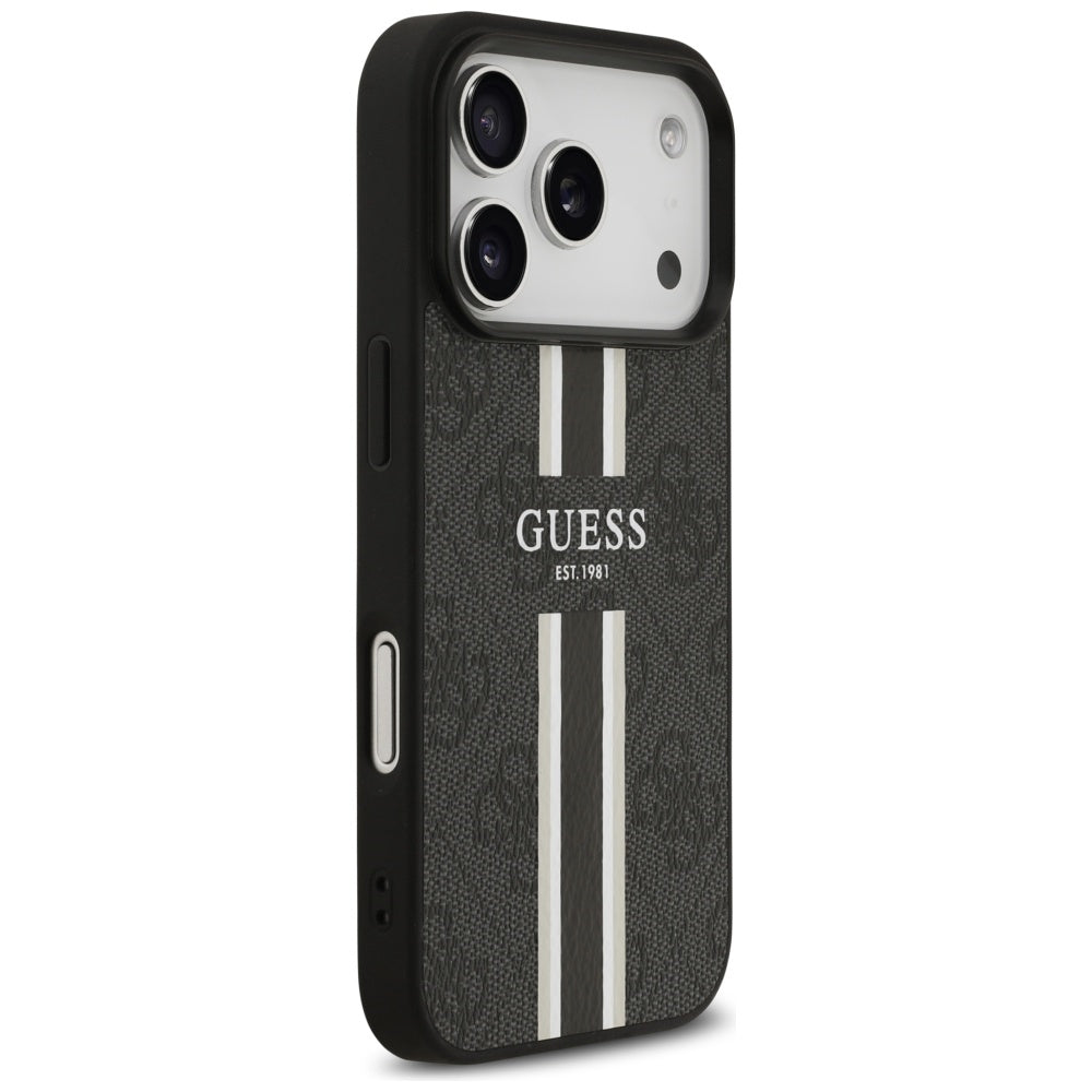 Husa de protectie Guess Hardcase 4G Printed Stripes MagSafe (GUHMP17LP4RPSK) compatibil cu iPhone 17 Pro, Negru