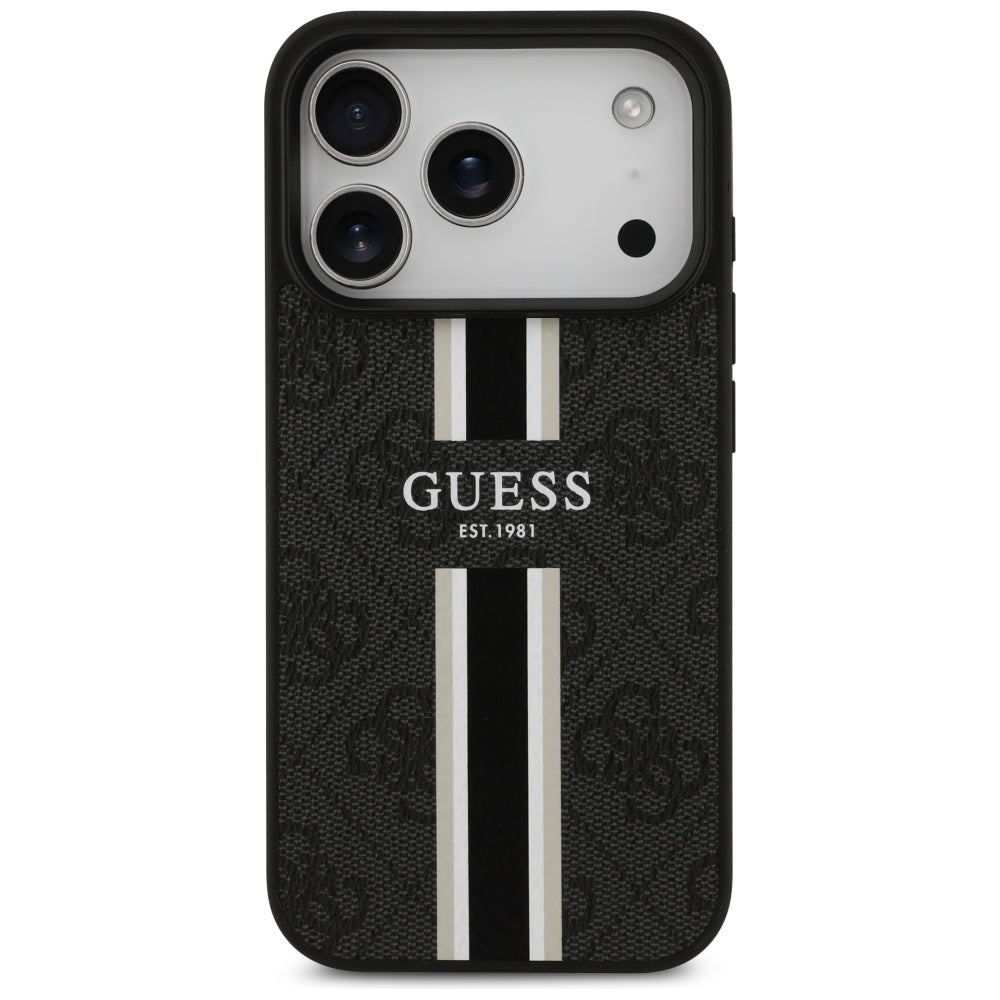 Husa de protectie Guess Hardcase 4G Printed Stripes MagSafe (GUHMP17LP4RPSK) compatibil cu iPhone 17 Pro, Negru