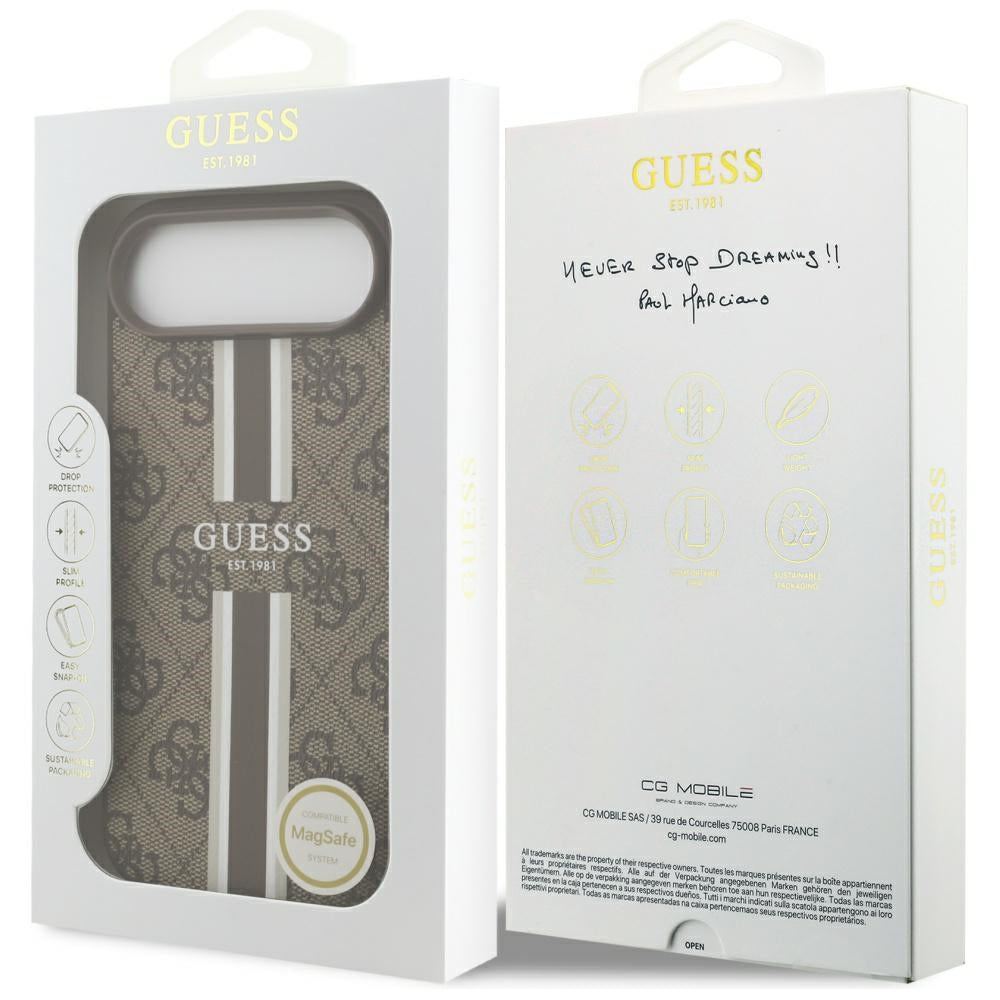 Husa de protectie Guess Hardcase 4G Printed Stripes MagSafe (GUHMP17MP4RPSW) compatibil cu iPhone 17 Air, Maro