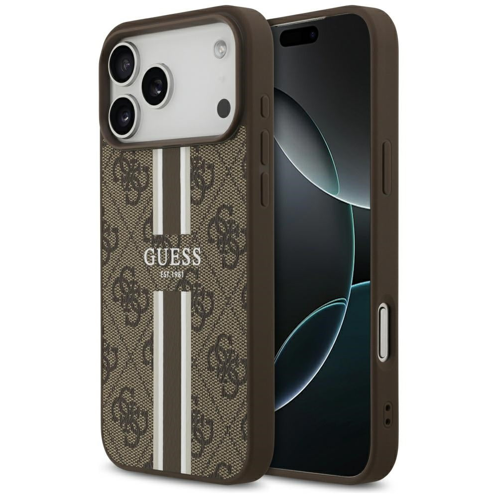 Husa de protectie Guess Hardcase 4G Printed Stripes MagSafe (GUHMP17XP4RPSW) compatibil cu iPhone 17 Pro Max, Maro