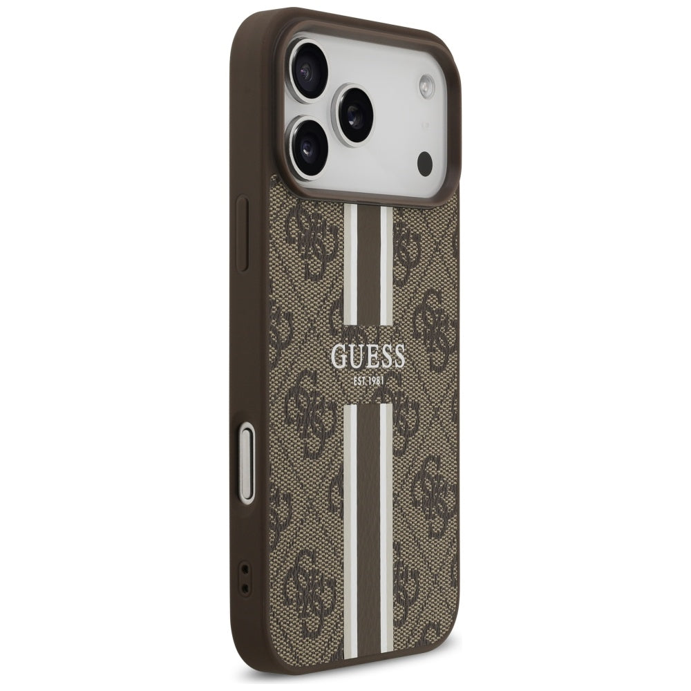 Husa de protectie Guess Hardcase 4G Printed Stripes MagSafe (GUHMP17XP4RPSW) compatibil cu iPhone 17 Pro Max, Maro