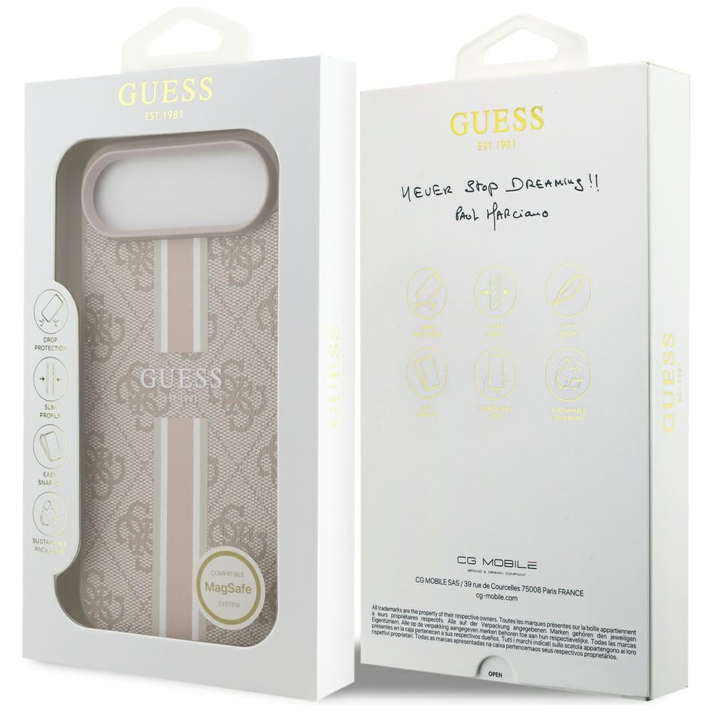 Husa de protectie Guess Hardcase 4G Printed Stripes MagSafe (GUHMP17MP4RPSP) compatibil cu iPhone 17 Air, Roz