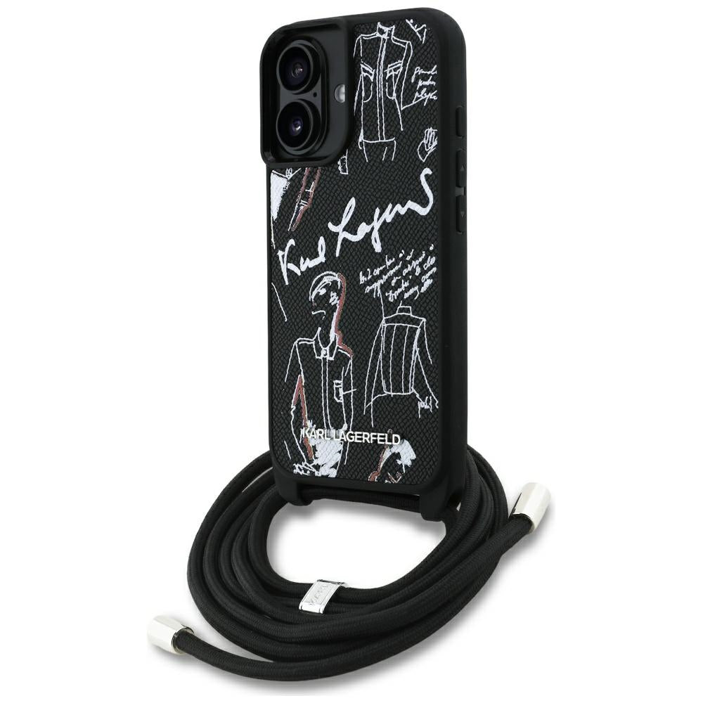 Husa de protectie Karl Lagerfeld Saffiano MagSafe Crossbody (KLHCP16SPGGRMPCK) compatibil cu iPhone 16, Negru