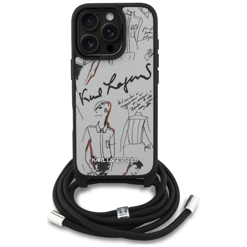 Husa de protectie Karl Lagerfeld Saffiano MagSafe Crossbody (KLHCP16XPGGRMPCG) compatibil cu iPhone 16 Pro Max, Gri