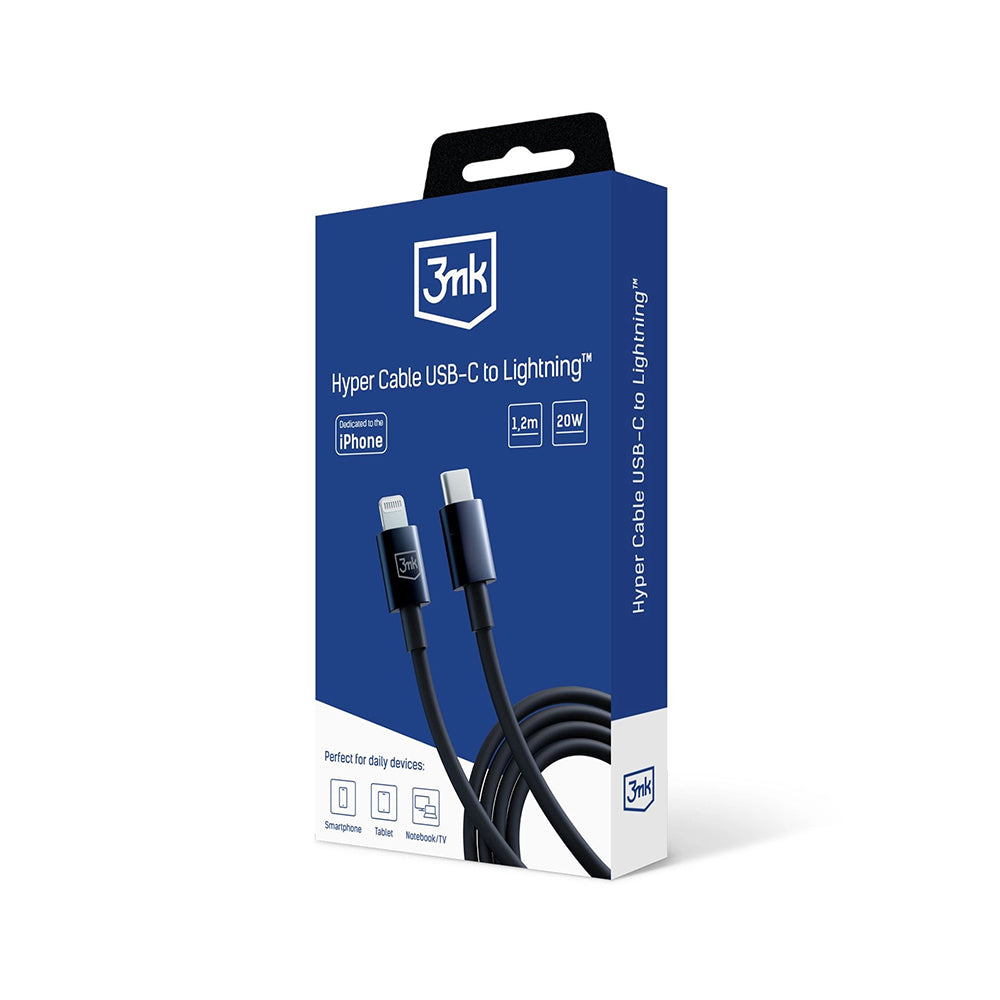 Cablu 3mk Hyper, USB-C to Lightning, 20W, 5A, 1.2m, Negru