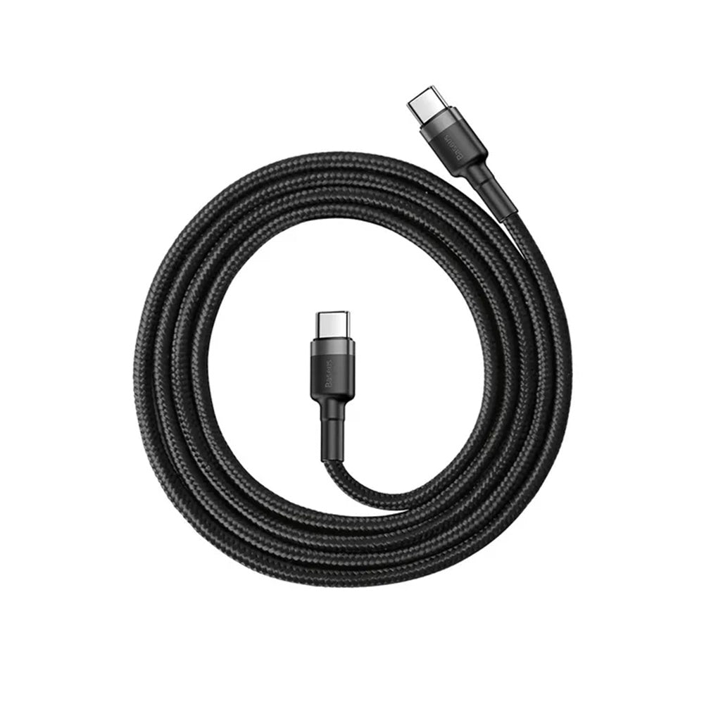 Cablu Baseus (set de 2) Cafule (E0418500), Fast Charging, USB-C to USB-C, 60W, 2m, Negru / Grey
