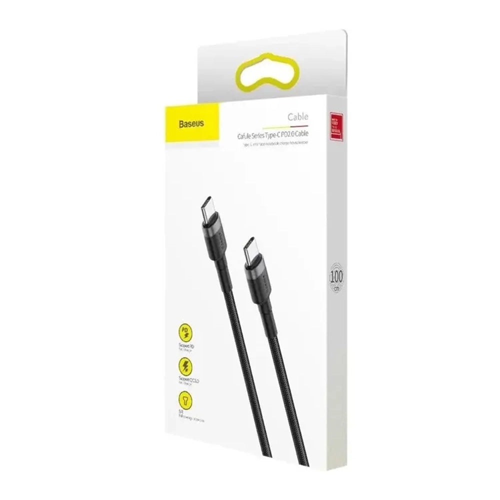 Cablu Baseus (set de 3) Cafule (E0418501), Fast Charging, USB-C to USB-C, 60W, 2m, Negru / Grey