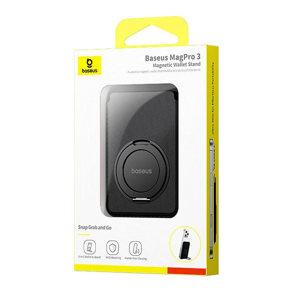 Suport Baseus Magnetic Wallet Stand MagPro 3 (P70385000123-00), Up to 3 Cards, 360° Stand Rotation, RFID-Blocking, Negru Cosmic