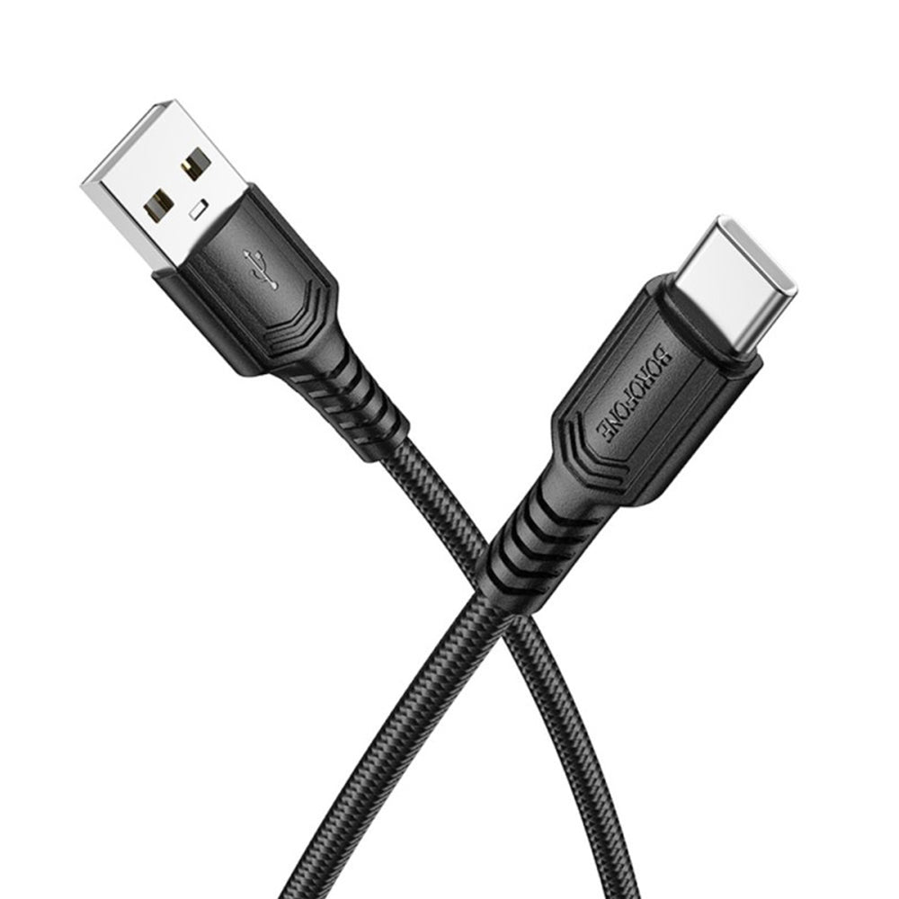 Cablu Borofone Certain Series (BX116), USB to Type-C, Nylon Braided, Fast Charging, 3A, 1m, Negru
