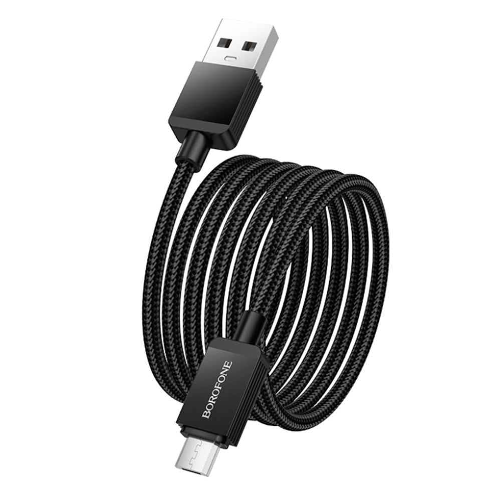 Cablu Borofone Placer Series (BX120), USB to USB-Micro, Aluminum Alloy Shell, Nylon Braided Cable, 2.4A, 1m, Negru