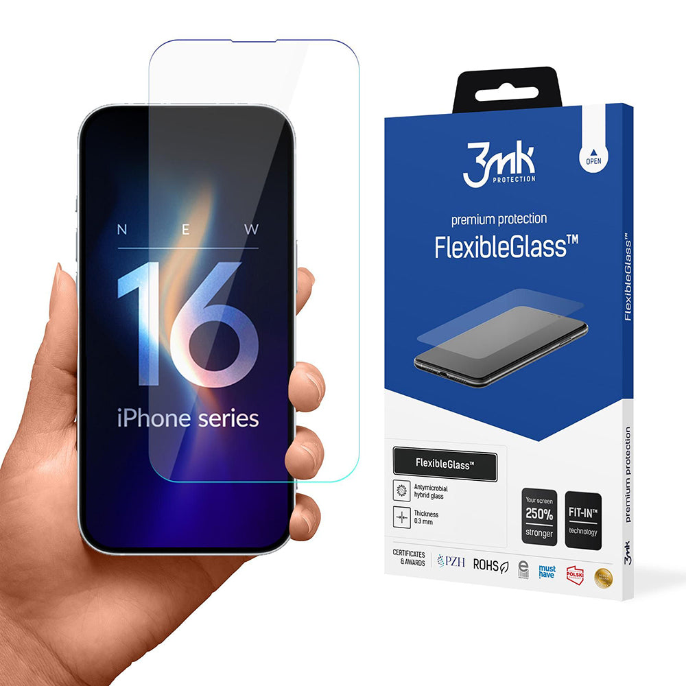 Folie de protectie 3mk FlexibleGlass compatibil cu iPhone 16, Transparent