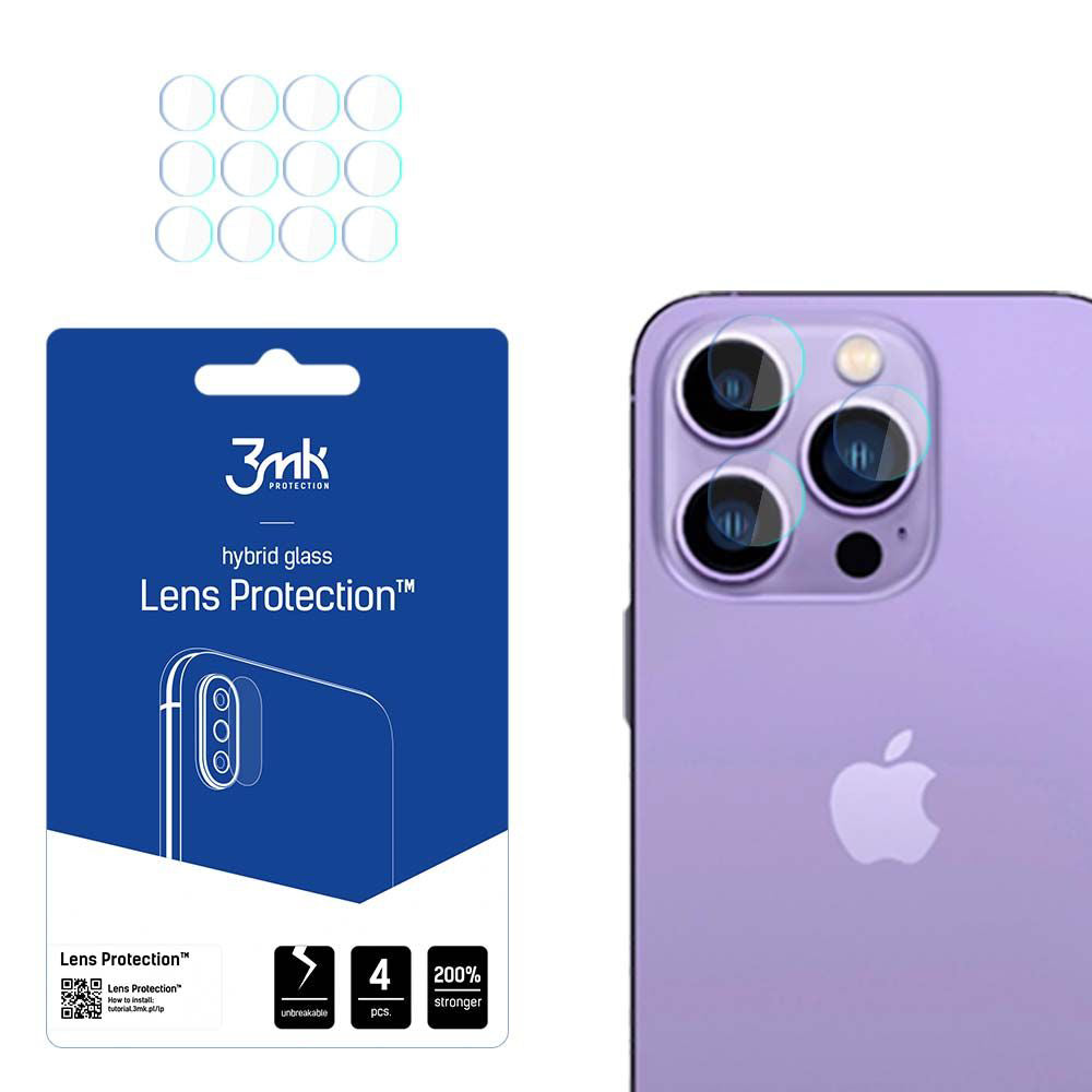 Folie de protectie 3mk Lens Protection (set de 4) compatibil cu iPhone 14 Pro Max / iPhone 14 Pro, Transparent