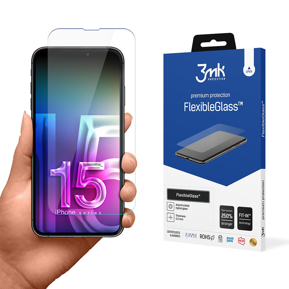 Folie de protectie 3mk FlexibleGlass compatibil cu iPhone 15 Pro, Transparent