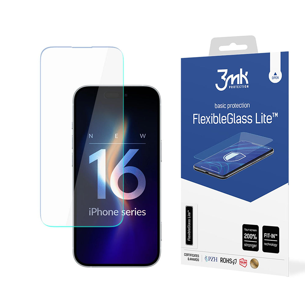 Folie de protectie 3mk FlexibleGlass Lite compatibil cu iPhone 16, Transparent