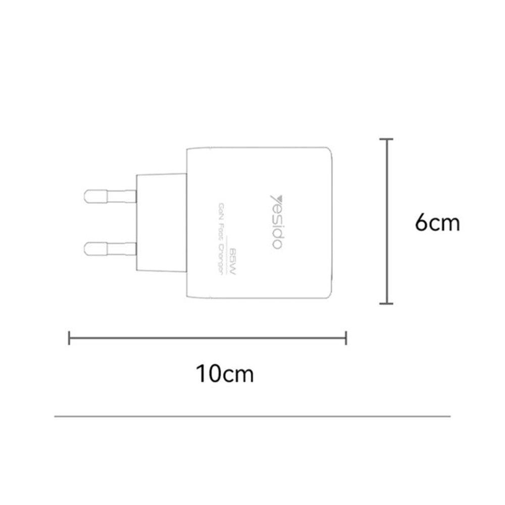 Incarcator Yesido (YC144), 2x USB-C / USB-A, 65W, GaN, Negru