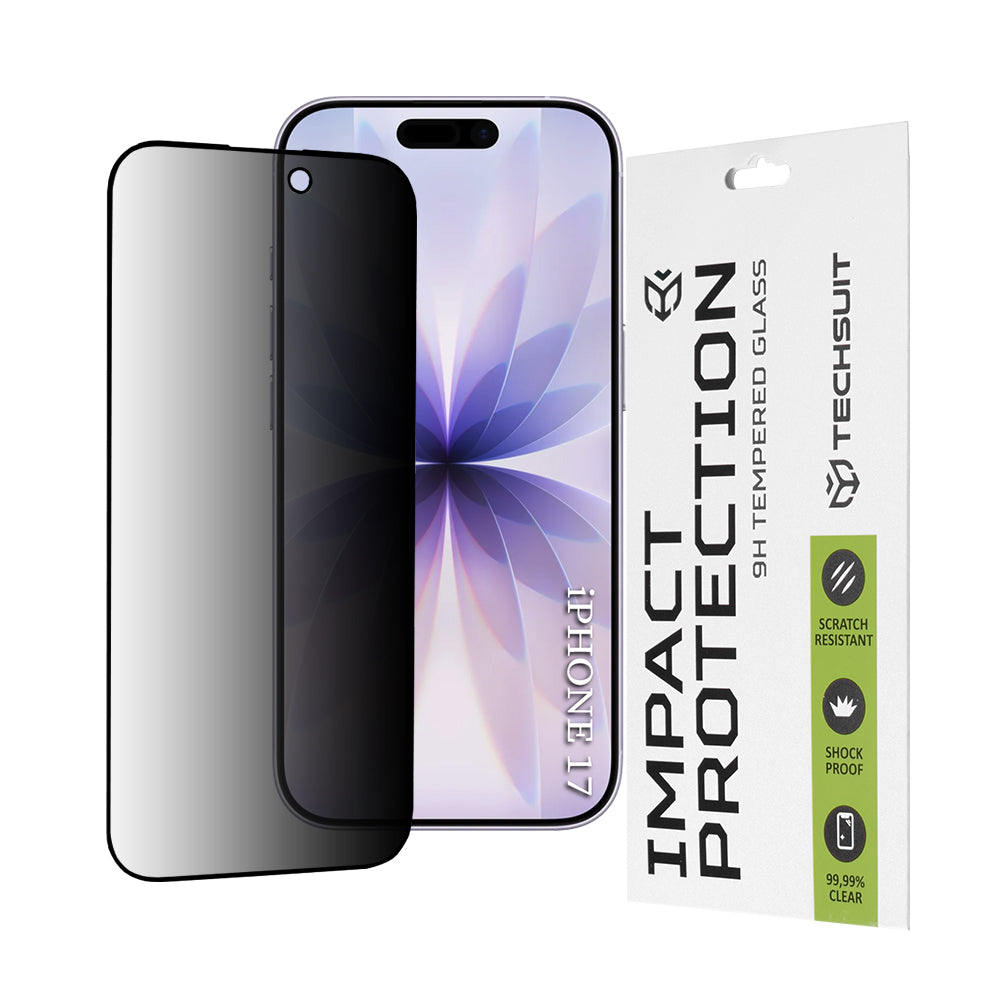 Folie de protectie Techsuit 111D Privacy Full Glue compatibil cu iPhone 17, Negru