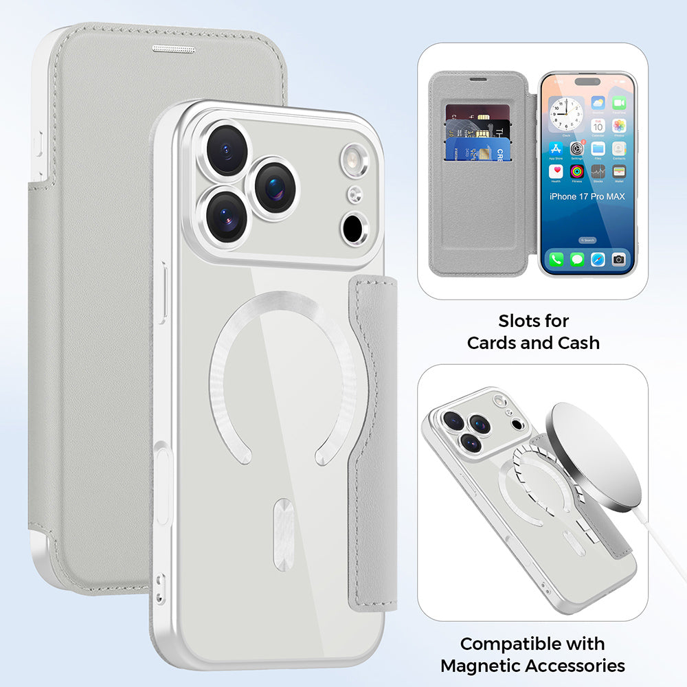 Husa de protectie Techsuit SmartMag Book compatibil cu iPhone 17 Pro Max, Gri