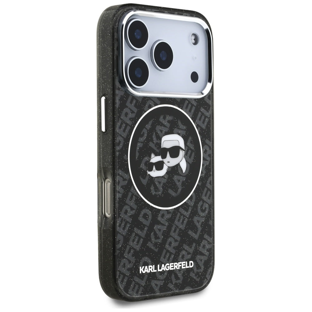 Husa de protectie Karl Lagerfeld Glitter MagSafe (KLHMP17LHMKBKCHOK) compatibil cu iPhone 17 Pro, Negru Karl&Choupette Head
