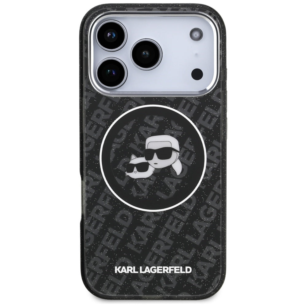 Husa de protectie Karl Lagerfeld Glitter MagSafe (KLHMP17LHMKBKCHOK) compatibil cu iPhone 17 Pro, Negru Karl&Choupette Head