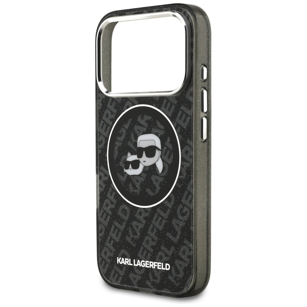 Husa de protectie Karl Lagerfeld Glitter MagSafe (KLHMP17LHMKBKCHOK) compatibil cu iPhone 17 Pro, Negru Karl&Choupette Head