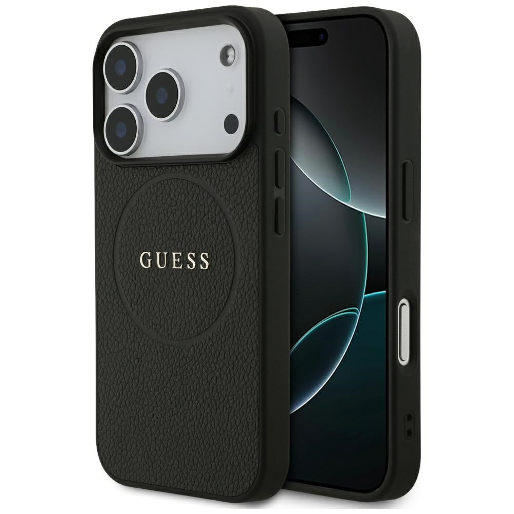 Husa de protectie Guess Grained Gold Ring MagSafe (GUHMP17LPGHSMMK) compatibil cu iPhone 17 Pro, Negru