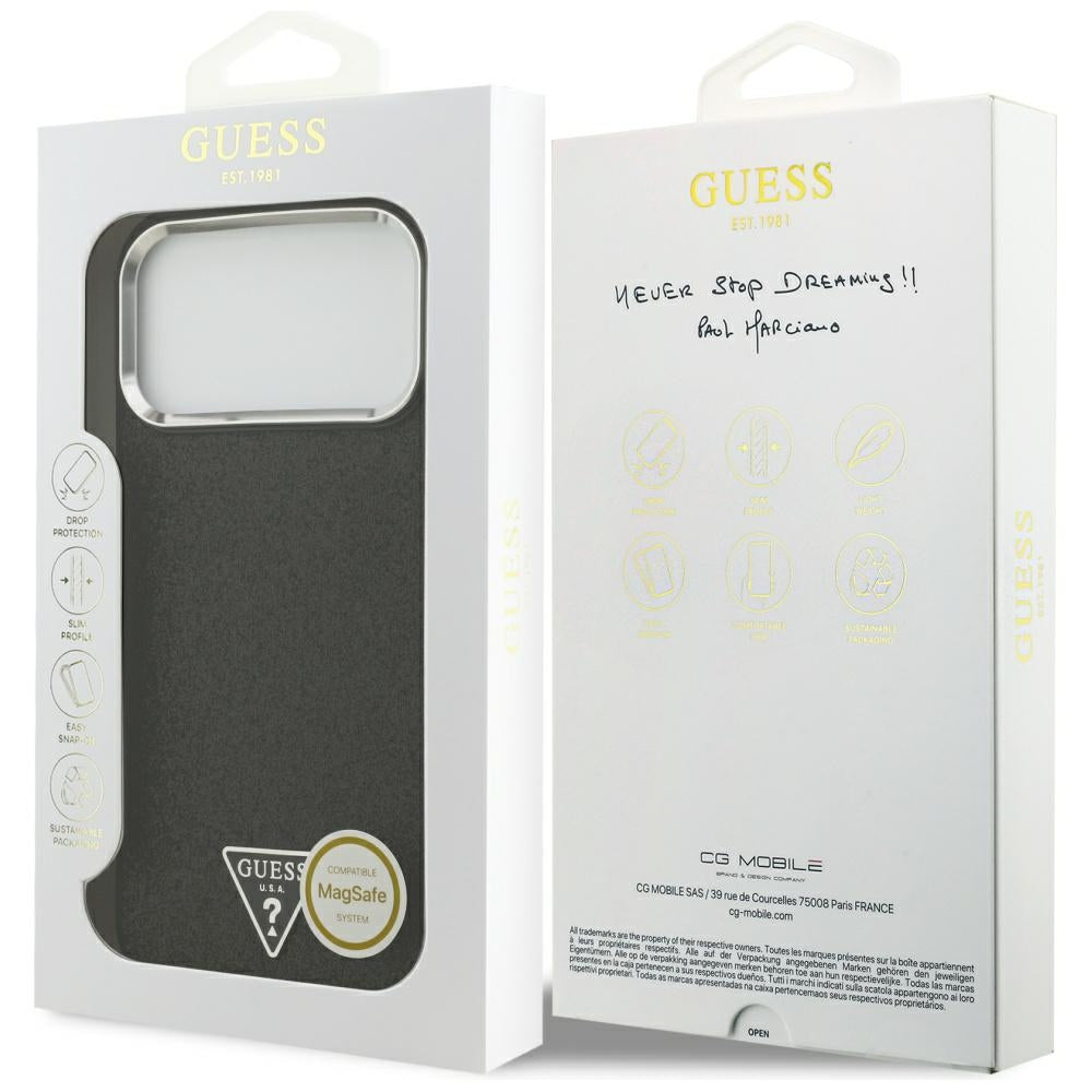Husa de protectie Guess Glitter Triangle Logo MagSafe (GUHMP17XPFGTSCMK) compatibil cu iPhone 17 Pro Max, Negru