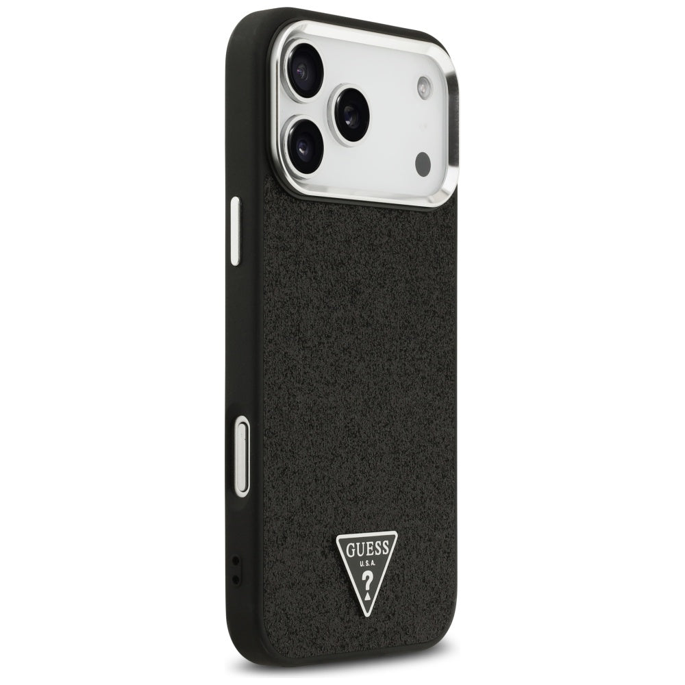 Husa de protectie Guess Glitter Triangle Logo MagSafe (GUHMP17XPFGTSCMK) compatibil cu iPhone 17 Pro Max, Negru