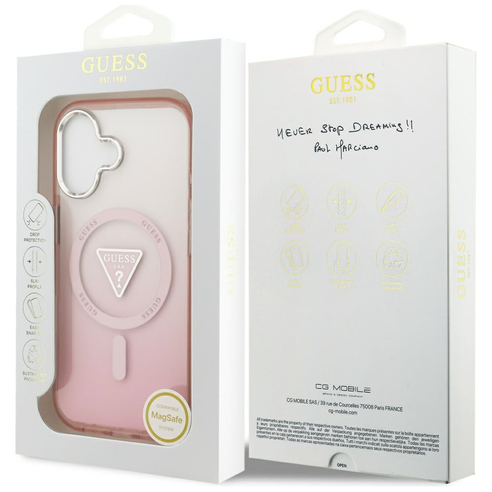 Husa de protectie Guess IML Gradient Triangle Logo MagSafe (GUHMP17SHGTMLCGP) compatibil cu iPhone 17, Roz