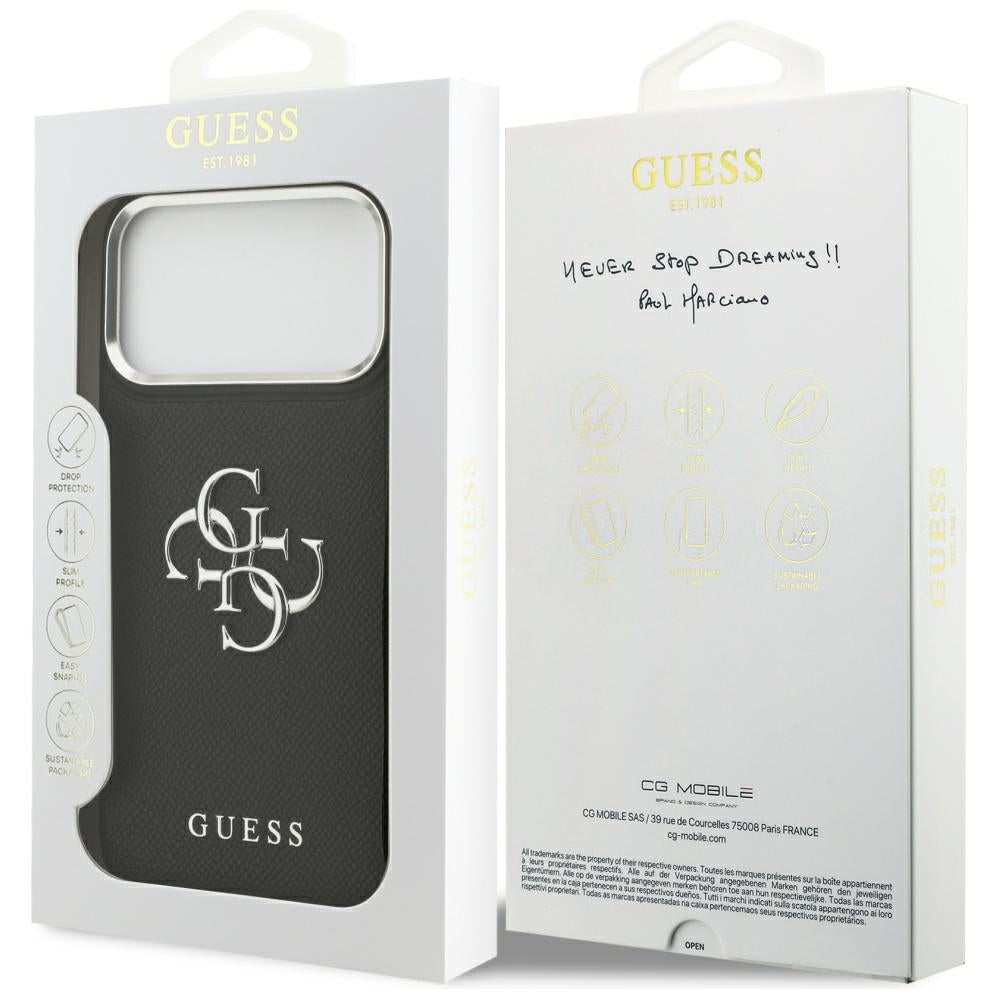 Husa de protectie Guess Hardcase 4G Grained Big and Classic Logo (GUHCP17LPG4SMCEK) compatibil cu iPhone 17 Pro, Negru