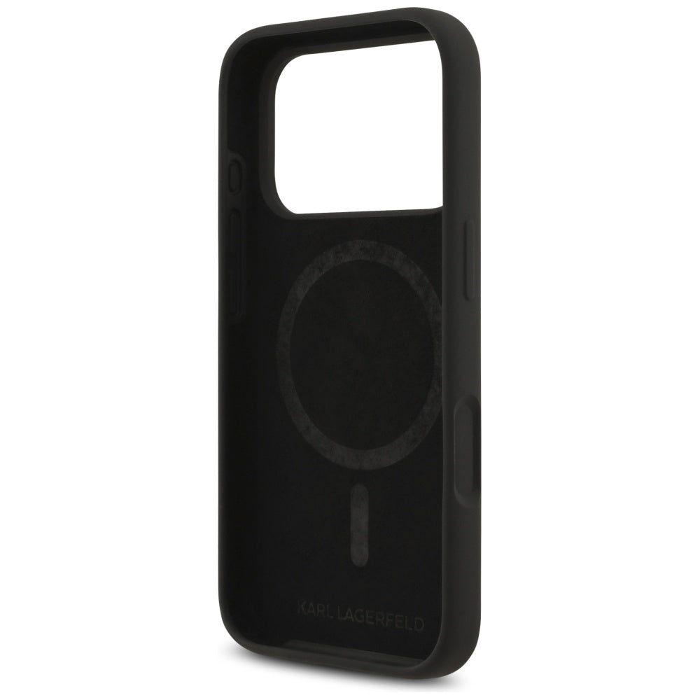 Husa de protectie Karl Lagerfeld Silicone Ring MagSafe (KLHMP17LSCMKCRHK) compatibil cu iPhone 17 Pro, Negru Karl&Choupette