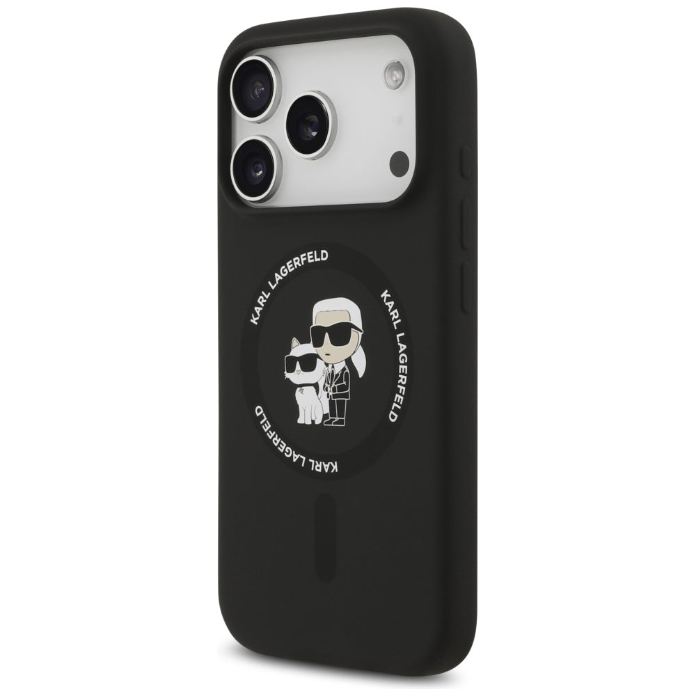 Husa de protectie Karl Lagerfeld Silicone Ring MagSafe (KLHMP17LSCMKCRHK) compatibil cu iPhone 17 Pro, Negru Karl&Choupette