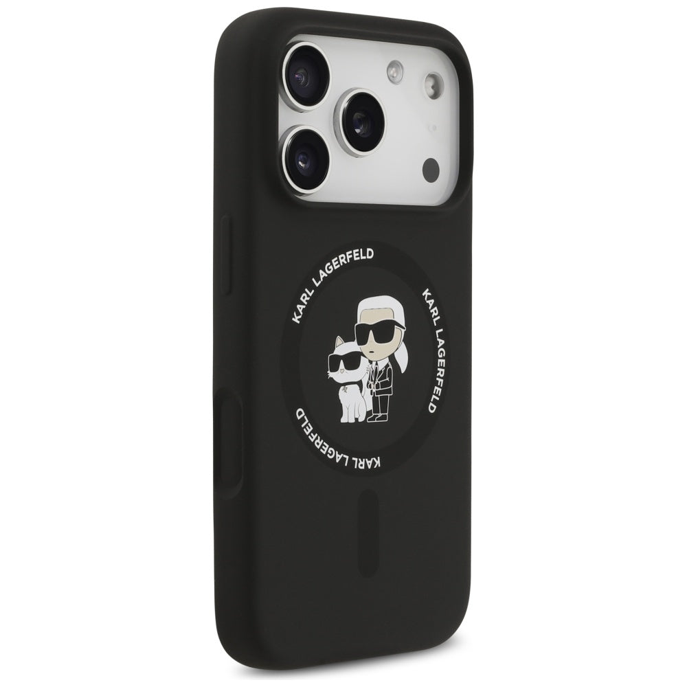 Husa de protectie Karl Lagerfeld Silicone Ring MagSafe (KLHMP17LSCMKCRHK) compatibil cu iPhone 17 Pro, Negru Karl&Choupette