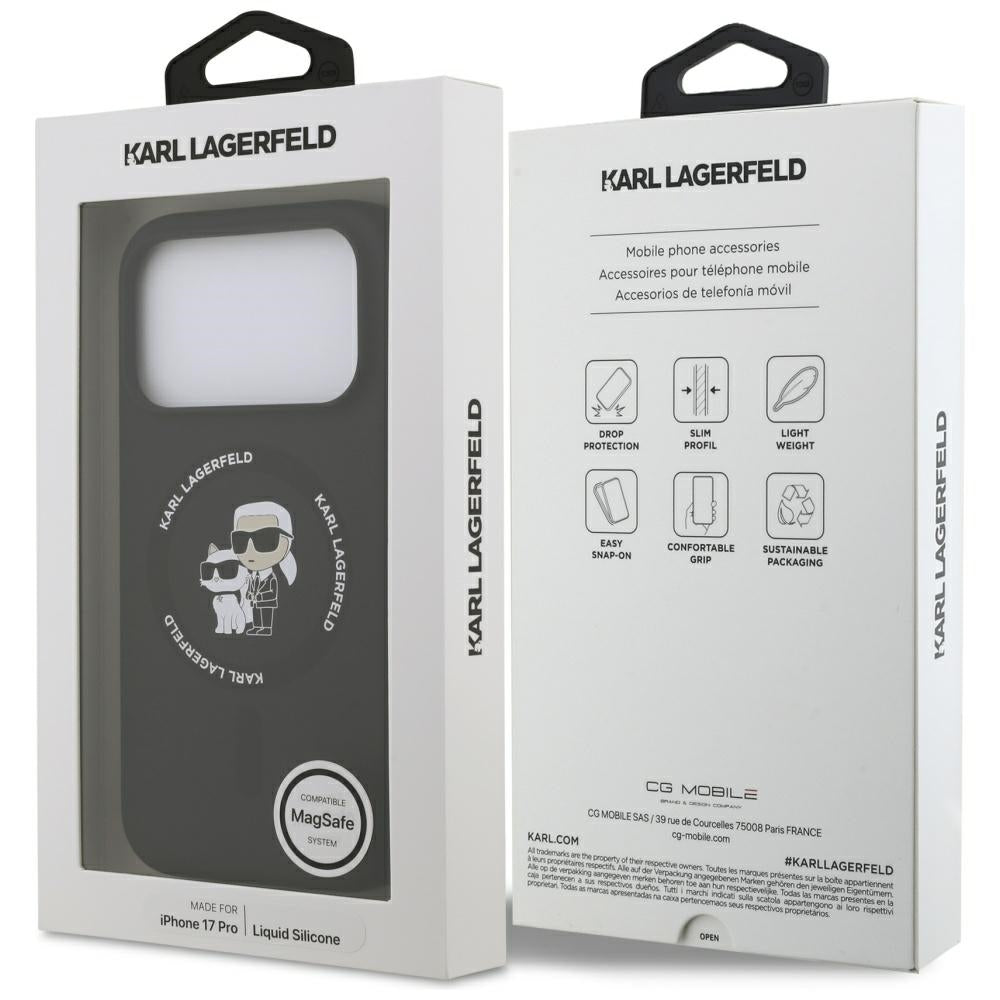 Husa de protectie Karl Lagerfeld Silicone Ring MagSafe (KLHMP17LSCMKCRHK) compatibil cu iPhone 17 Pro, Negru Karl&Choupette