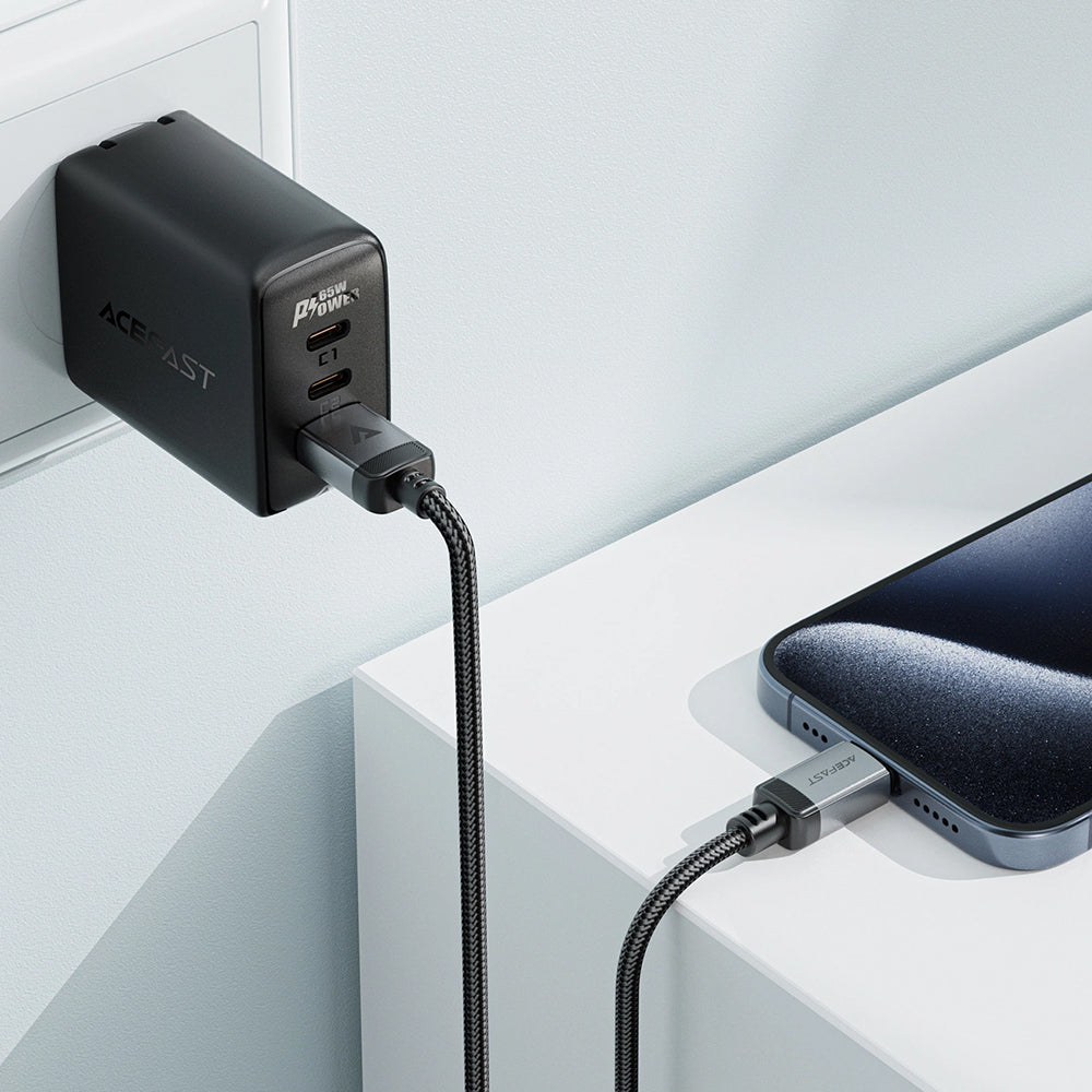 Cablu Acefast (C20-04), USB to Type-C, 3A, Fast Charging, Bend-Resistant, Nylon Braid, 1.2m, Negru