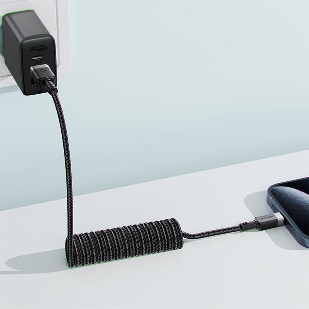 Cablu Acefast (C14-04), Fast Charging, USB to Type-C, Spring Design, 3A, Bend-Resistant, 1.2m, Negru