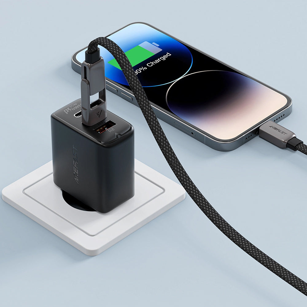 Cablu Acefast (C13-04), Fast Charge, Type-C to USB, Type-C, 60W, 3A, Bend-Resistant, Zinc Alloy, 1.2m, Negru