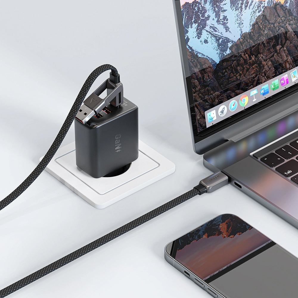 Cablu Acefast (C13-04), Fast Charge, Type-C to USB, Type-C, 60W, 3A, Bend-Resistant, Zinc Alloy, 1.2m, Negru