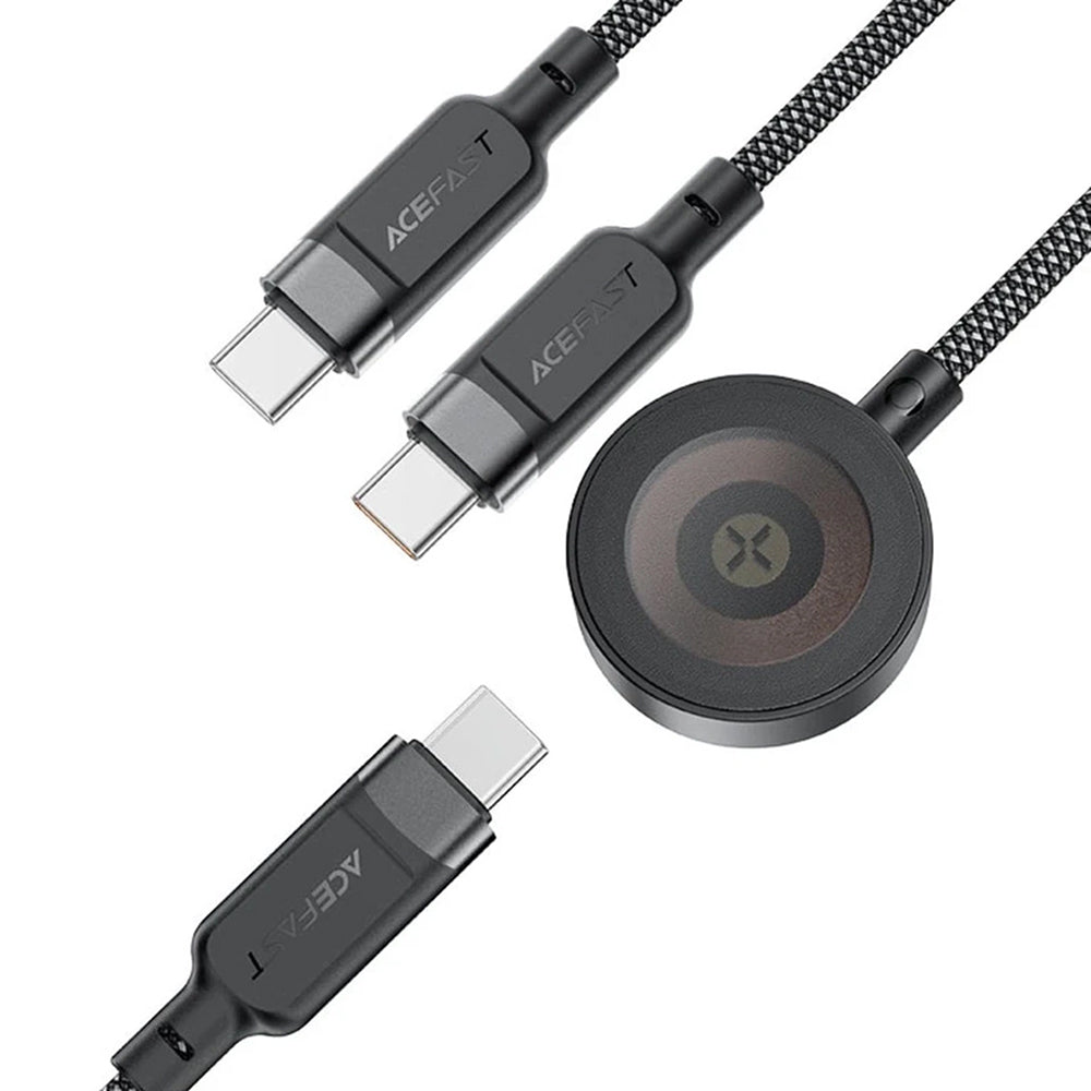 Cablu Acefast (C6-11), Fast Charging, 2x Type-C, Wireless Charger to USB-C, 3in1, 100W, 5A, 5W, 480Mb/s, 1.2m, Negru