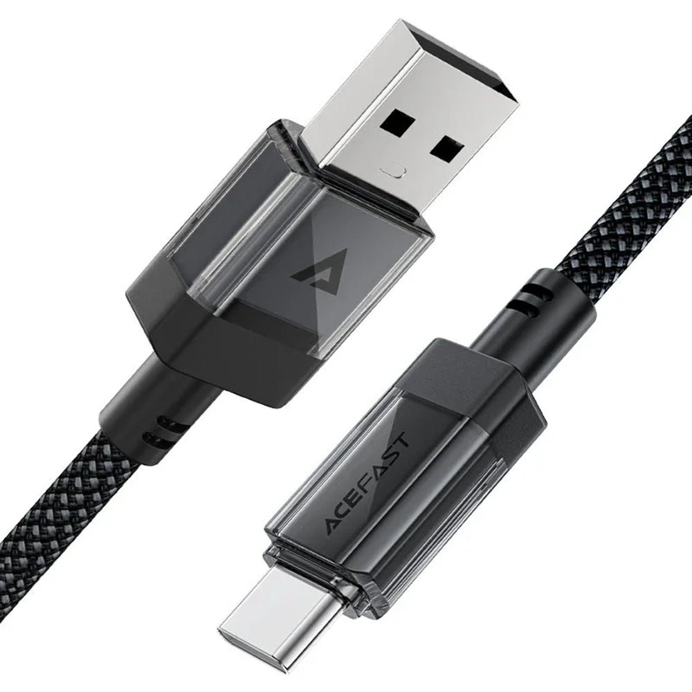 Cablu Acefast (C12-04), Fast Charging, USB to Type-C, 3A, Transparent Shell, Braided Nylon, 1.2m, Negru
