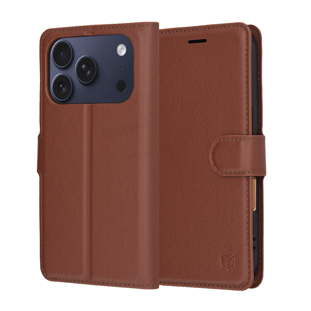 Husa de protectie Techsuit Leather Folio compatibil cu iPhone 17 Pro, Maro