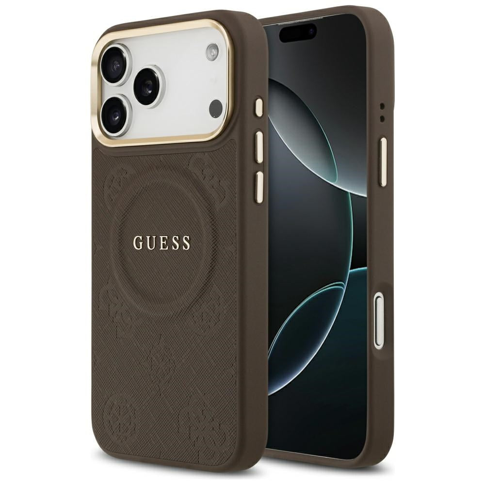 Husa de protectie Guess Peony Hot Stamp compatibil cu iPhone 17 Pro Max, Maro