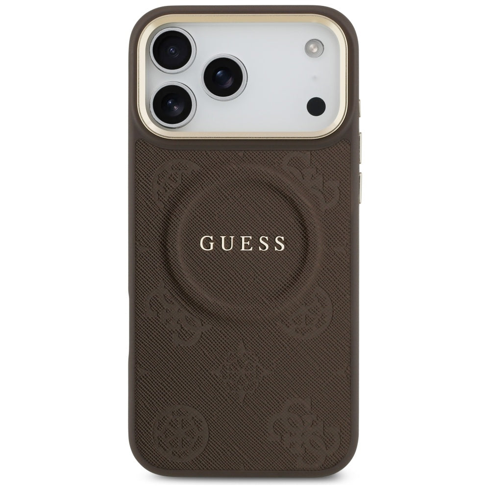 Husa de protectie Guess Peony Hot Stamp compatibil cu iPhone 17 Pro Max, Maro