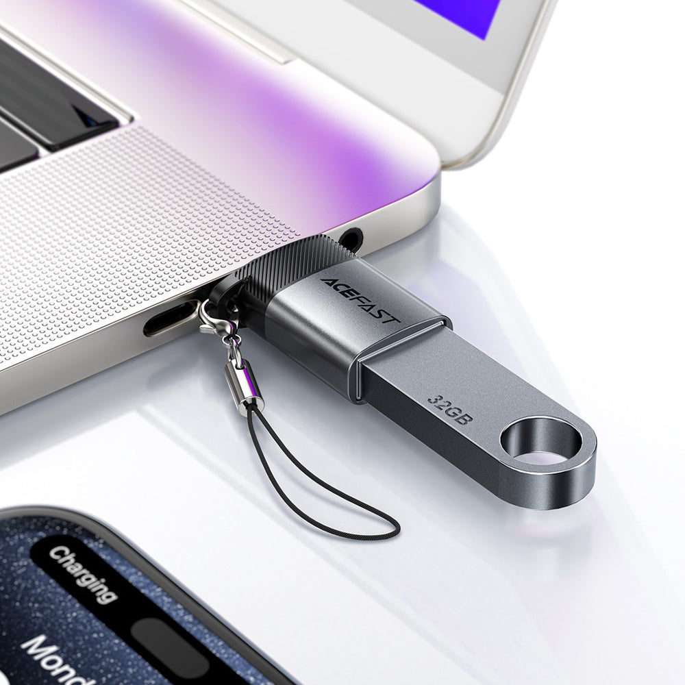 Adaptor Acefast Adapter (J7), with OTG Function, USB to Type-C, 10Gbps Data Transmission, Fast Charging, Metal Gray