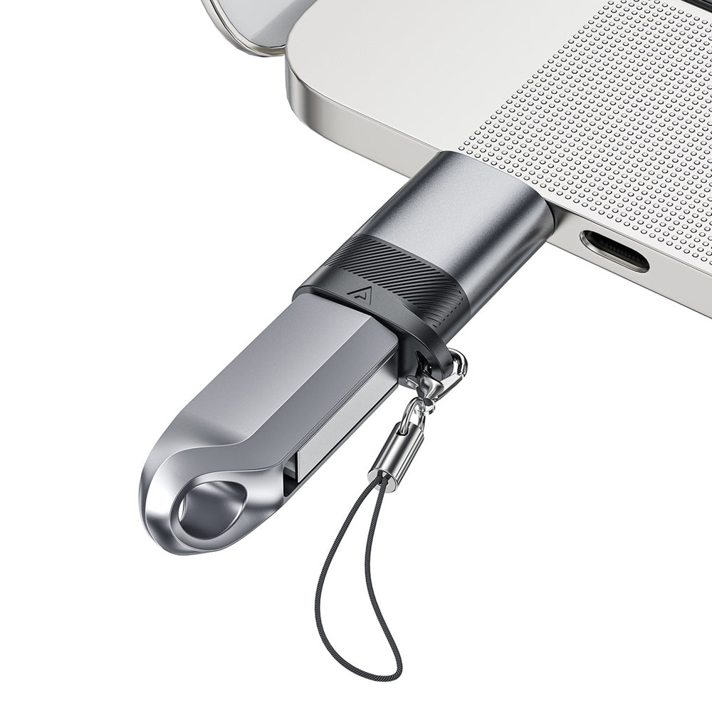 Adaptor Acefast Adapter (J8), Type-C to USB, 10Gbps Data Transmission, 27W, Fast Charging, Metal Gray