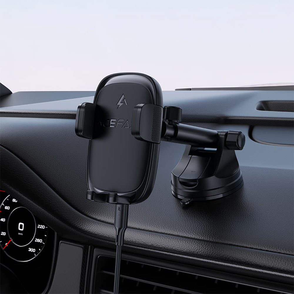 Suport Acefast with Wireless Charging (D49), for Dashboard/Windshield, Magnetic Grip, Lock Clip, 15W, for 4.7-6.9" Phones, Negru