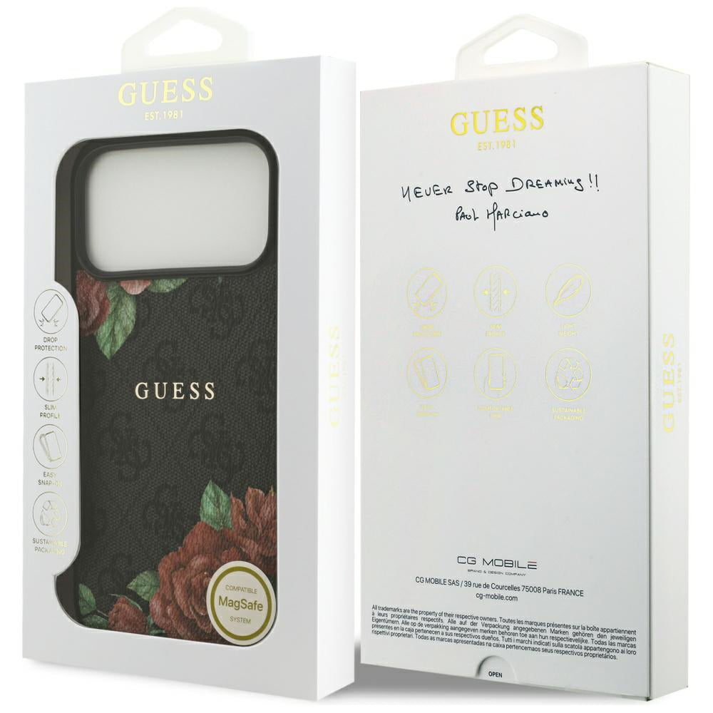 Husa de protectie Guess Hardcase 4G Flowers Print MagSafe (GUHMP17XP4ROPEMCK) compatibil cu iPhone 17 Pro Max, Negru