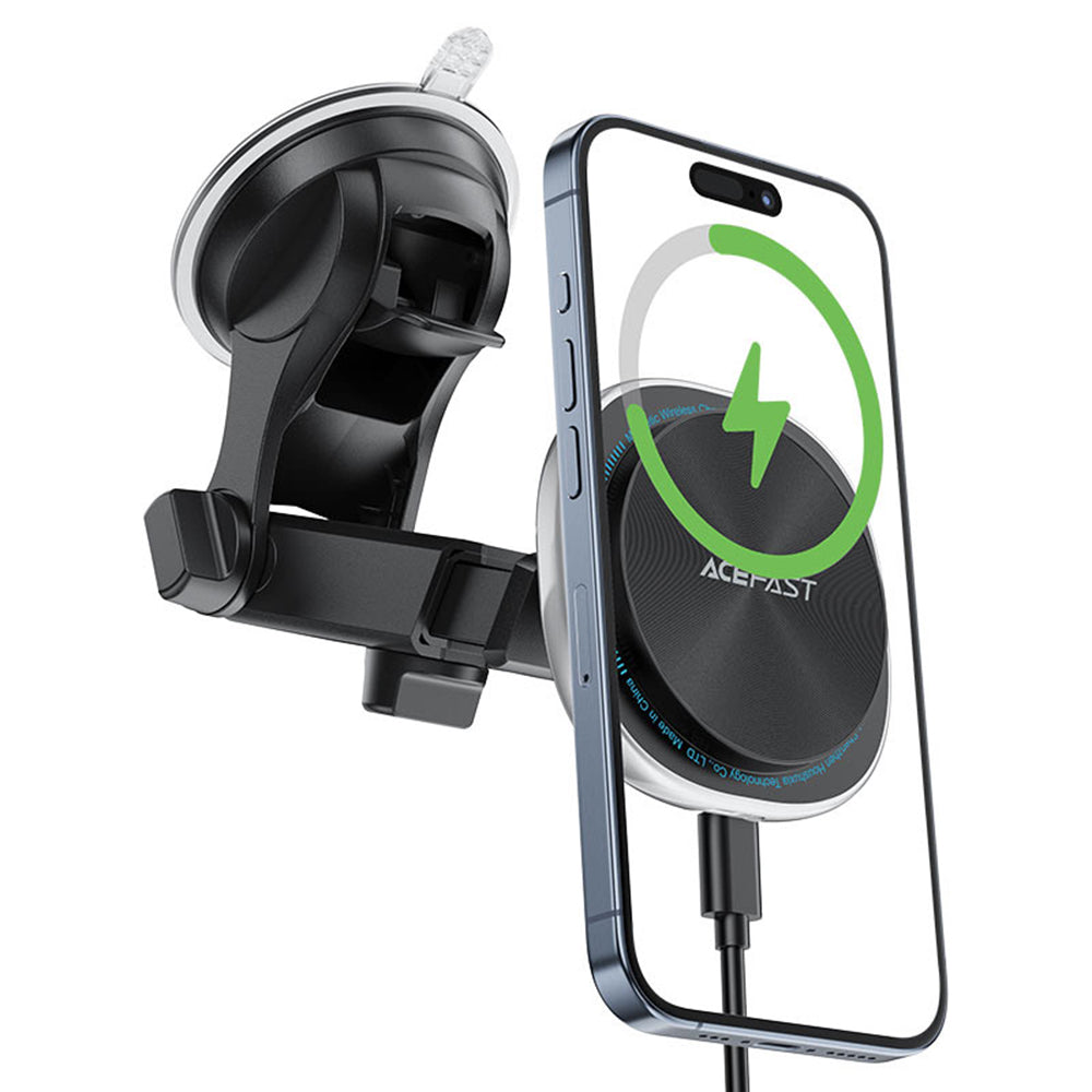 Suport Acefast with Wireless Charging (D42), for Dashboard/Windshield, Magnetic Grip, USB-C, 15W, for 4.7 - , Argintiu