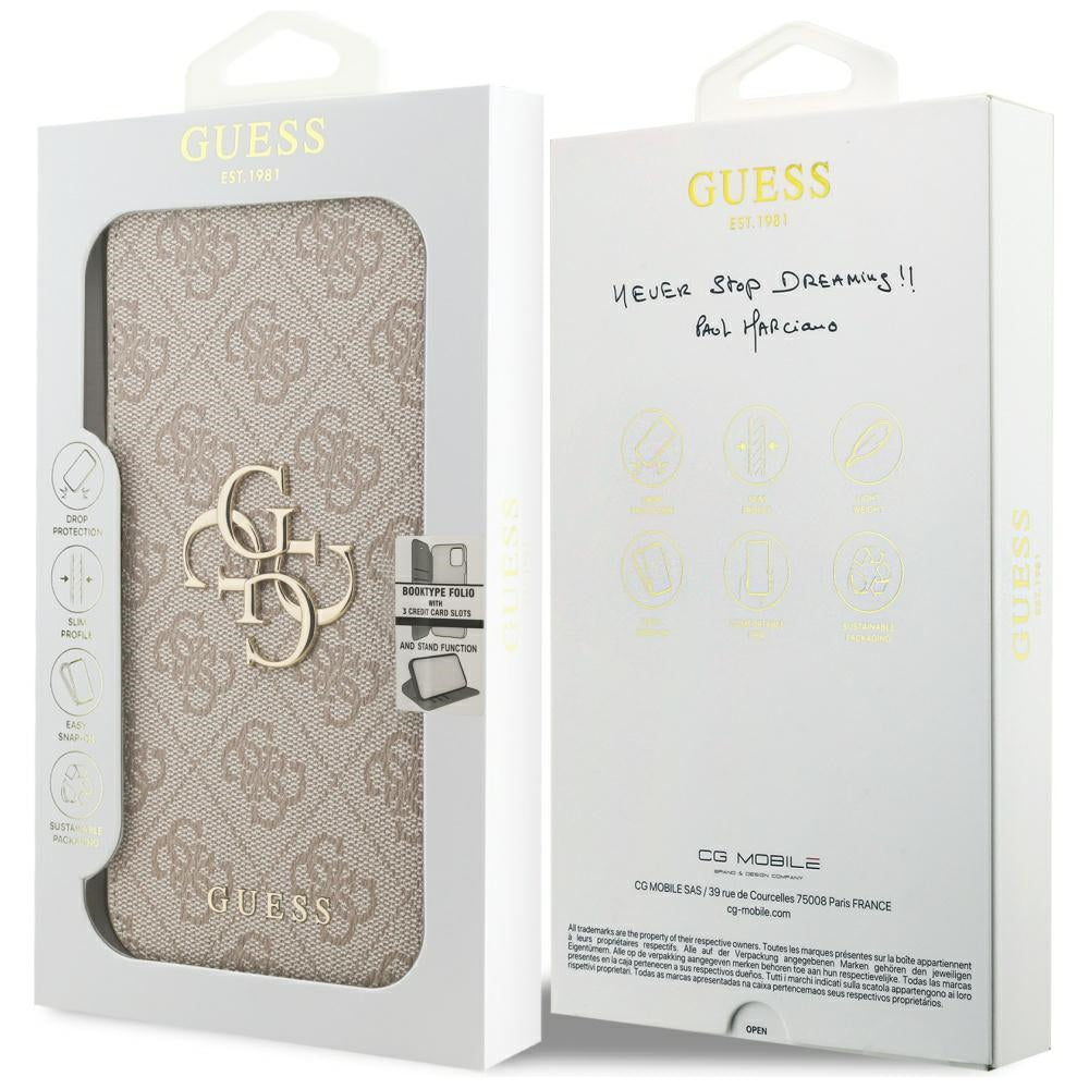 Husa de protectie Guess Book 4G Metal Logo compatibil cu iPhone 17 Pro Max, Roz