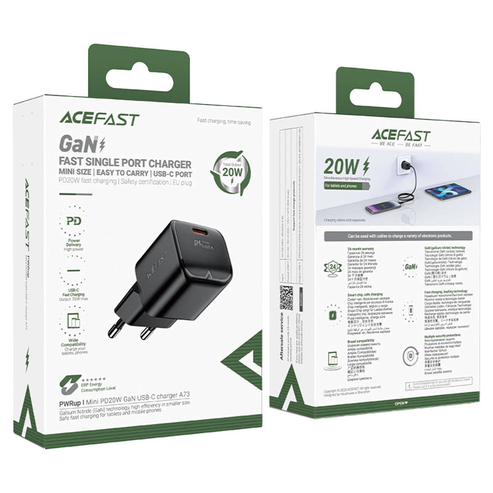 Incarcator Acefast Mini (A73), GaN Technology, PD20W, Small Size Design, Negru