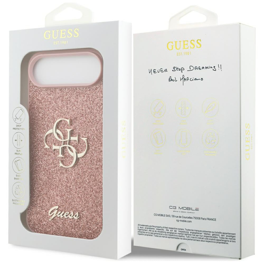 Husa de protectie Guess Fixed Glitter Big 4G (GUHCP17MHG4SGP) compatibil cu iPhone 17 Air, Roz